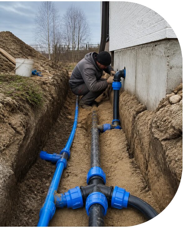 Монтаж наружного водопровода на участке под ключ в Крымске
